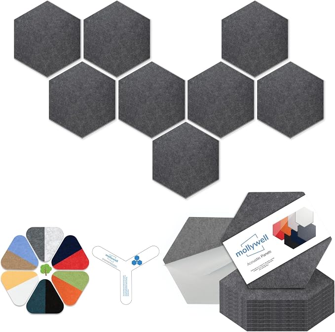Mollywell Hexagon Acoustic Panels, High Density, Soundproofing, Decorative by Mollywell