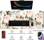 Pink Flowers Keyboard Pad PC Gaming Desk Mat Desk Mouse Pads Green Leaves - Image 3