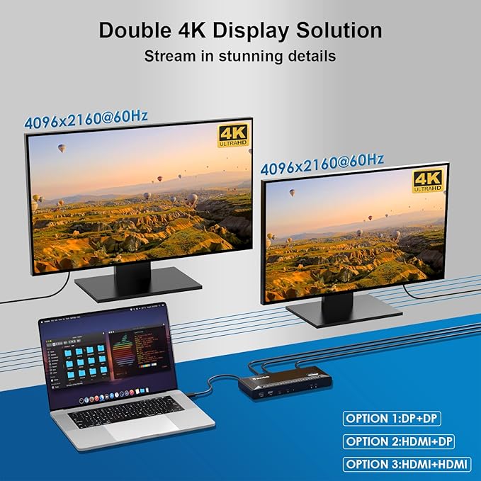 WAVLINK DisplayLink Laptop Docking Station Dual 4K@60Hz, 100W PD Charging - Image 3