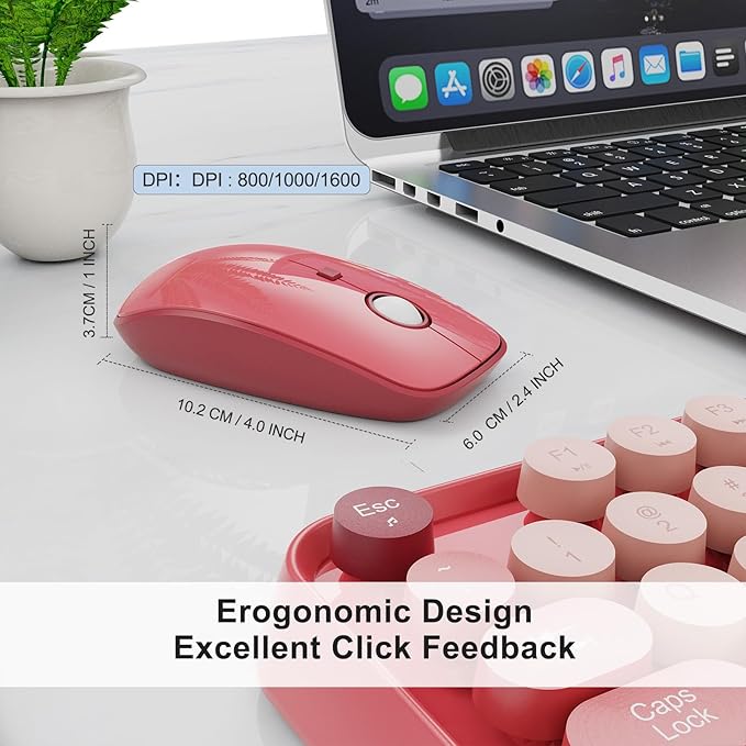 Wireless Keyboard and Mouse Combo, 104 Round Keys Cute Colorful Keyboard and - Image 4