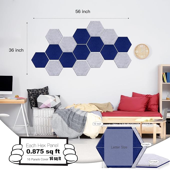 Mollywell Hexagon Acoustic Panels, High Density, Soundproofing, Decorative - Image 2