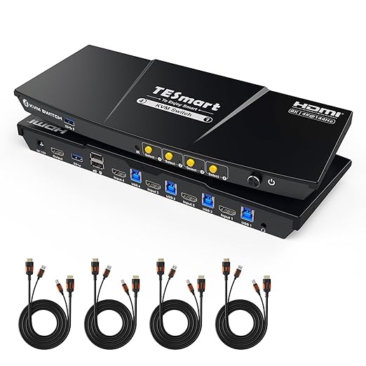 TESmart 8K@60Hz HDMI KVM Switch 1 Monitor 4 Computers USB 3.0, KVM Switch 4 by TESmart