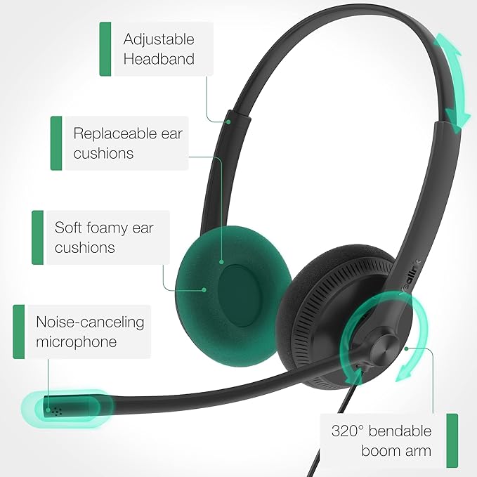 Yealink UH34 USB Headset with Mic, Stereo Wired Headphones with Noise - Image 8