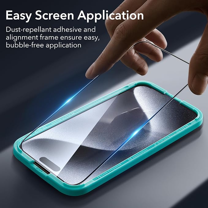 ESR 3+1 Pack for iPhone 15 Pro Screen Protector, 3 Black Edge Tempered-Glass - Image 4