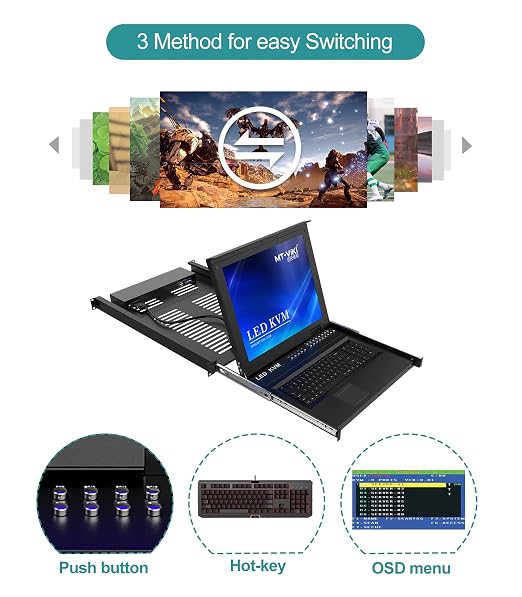 MT-VIKI Rack KVM Switch w/17'' LCD Monitor, 16 Port VGA KVM Switch - Image 3