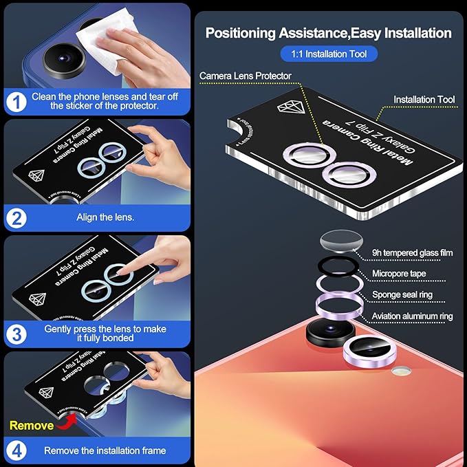 for Samsung Galaxy Z Flip 7 Camera Lens Protector, Individual Metal Ring - Image 6