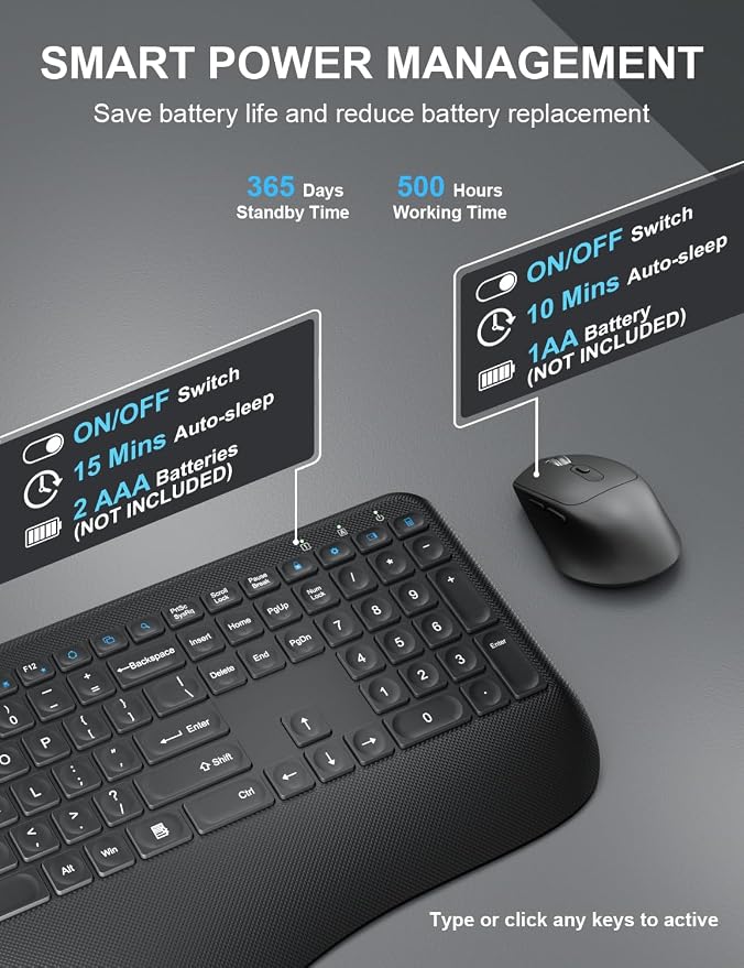 Wireless Keyboard and Mouse Combo, EDJO 2.4G Full-Sized Ergonomic Computer - Image 4