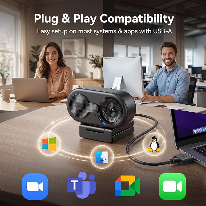 EMEET C100 2K Webcam for PC, Built-in Mic, Rotating Privacy Cover, Portable - Image 9