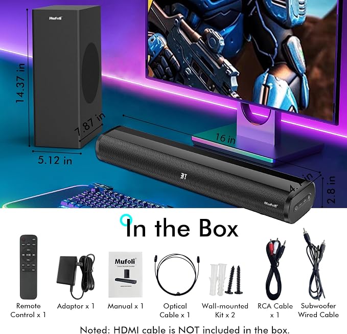 Sound Bars for TV with Subwoofer 2.1 CH 120W Soundbar for TV, for PC, Surround - Image 7