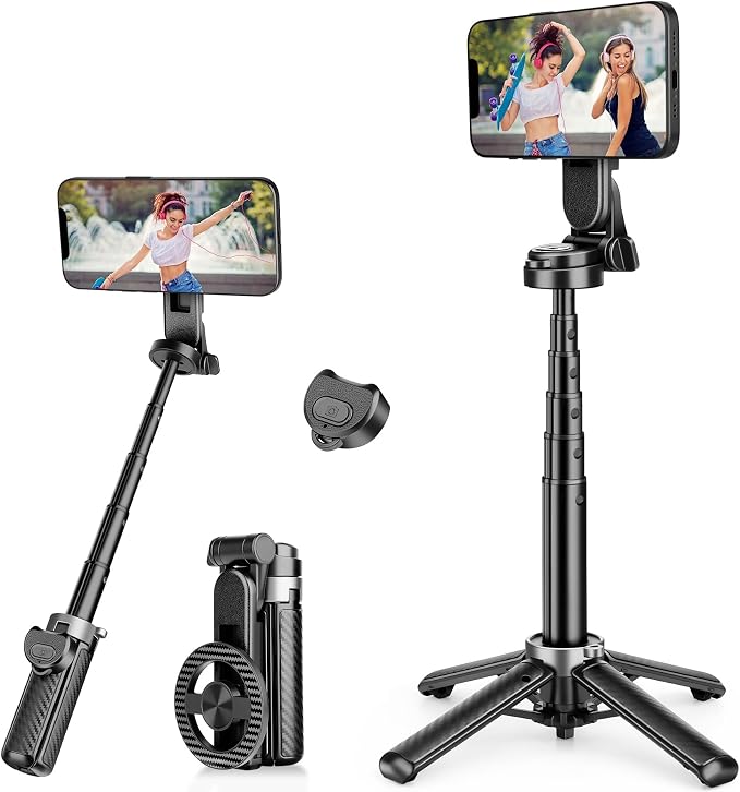 Magnetic Tripod for Phone with Remote Control, 3-in-1 Selfie Stick Handle Grip by HealAge