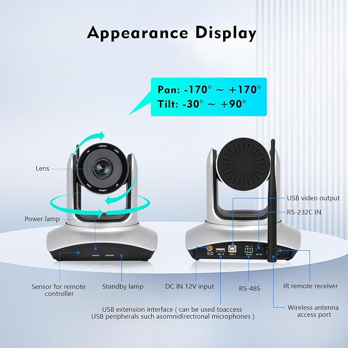 TOALLIN Wireless PTZ Conference Room Camera, 10X Optical Zoom, 1080P Full HD - Image 7
