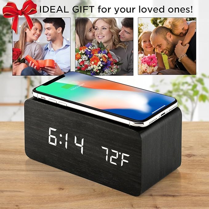 OCT17 Alarm Clock with Qi Wireless Charging Pad Compatible with iPhone Samsung - Image 6
