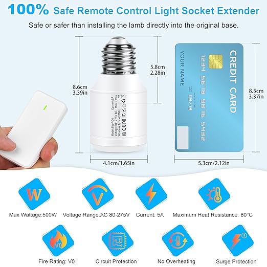 Remote Control E26 E27 Light Bulb Socket Adapter, Max 500W, No Wiring Needed - Image 4