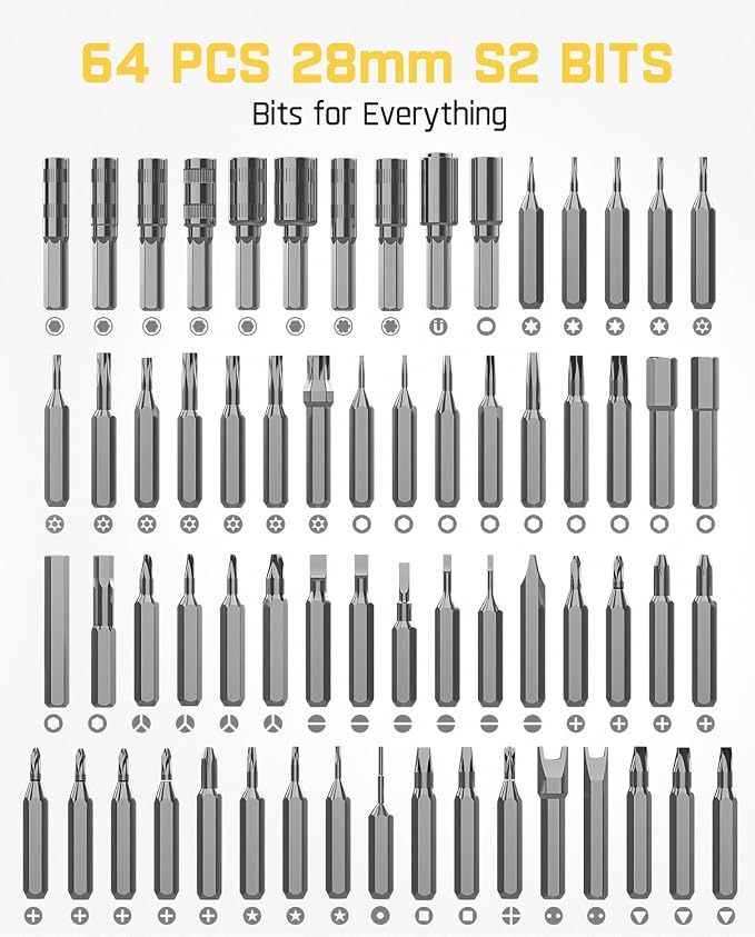 Fanttik Electric Screwdriver Kit, Precision Screwdriver Set, 64 Magnetic Bits - Image 6