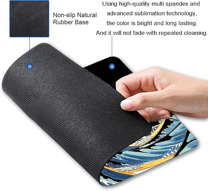 Japanese Sea Wave Mouse Pad, Square Mouse Mat Waterproof Non-Slip Rubber Base - Image 6