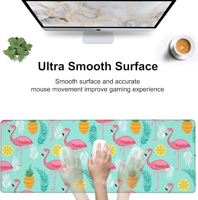 Pink Flamingo Desk Mat, Large Summer Flamingos Pineapples Tropical Leaves - Image 5