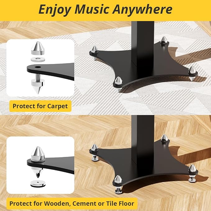 Adjustable Bookshelf Speaker Stands Pair, 20-27.5 Inch All-Metal Heavy Duty - Image 5