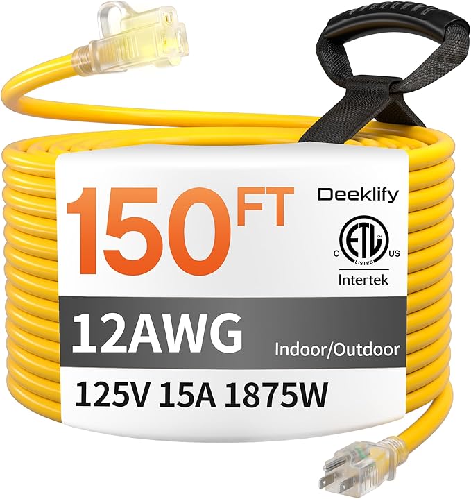 12 Gauge 150 FT Heavy Duty Outdoor Extension Cord Waterproof by Deeklify