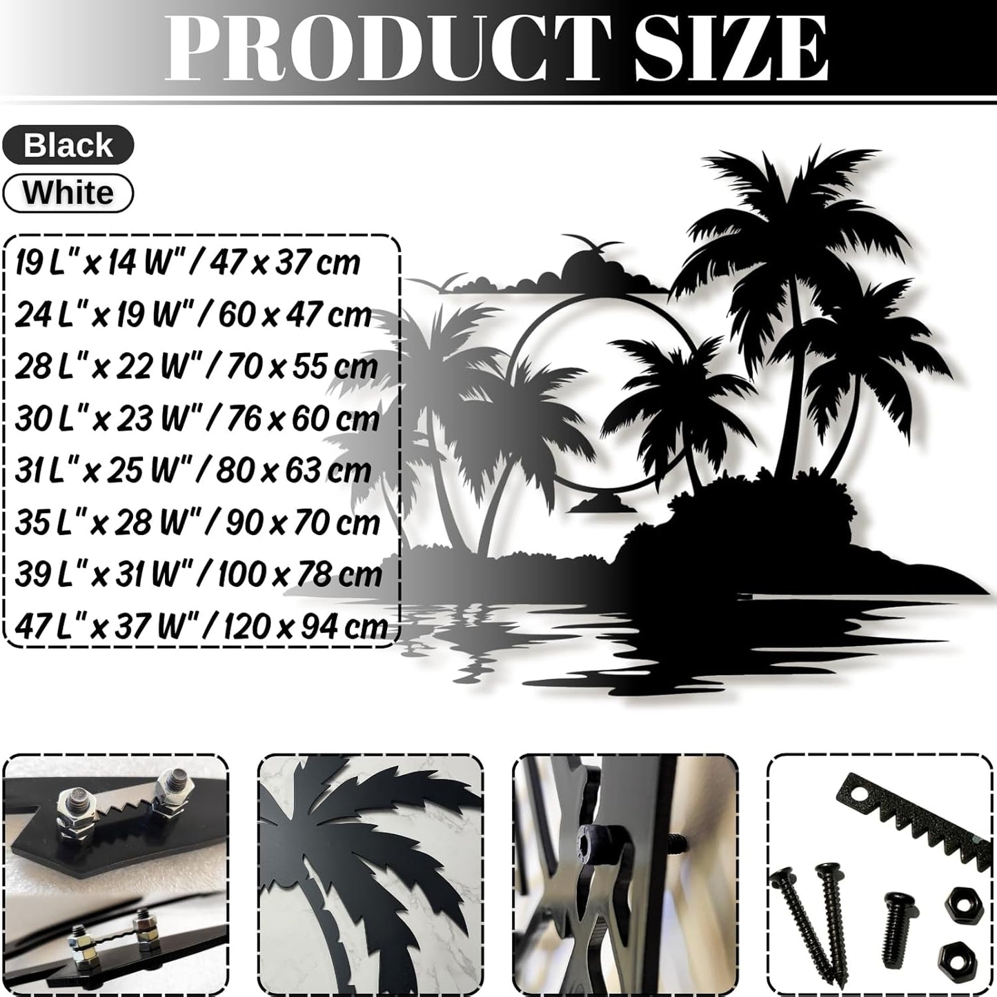 Palm Tree Metal Wall Decor,Palm Tree Metal Wall Art,Metal Palm Tree,Metal Palm Tree Wall Decor,Tropical Metal Wall Art,Beach Wall Decort,Metal Wall Decor (style 2,white,24 L" x 19 W" / 60 x 47 cm)