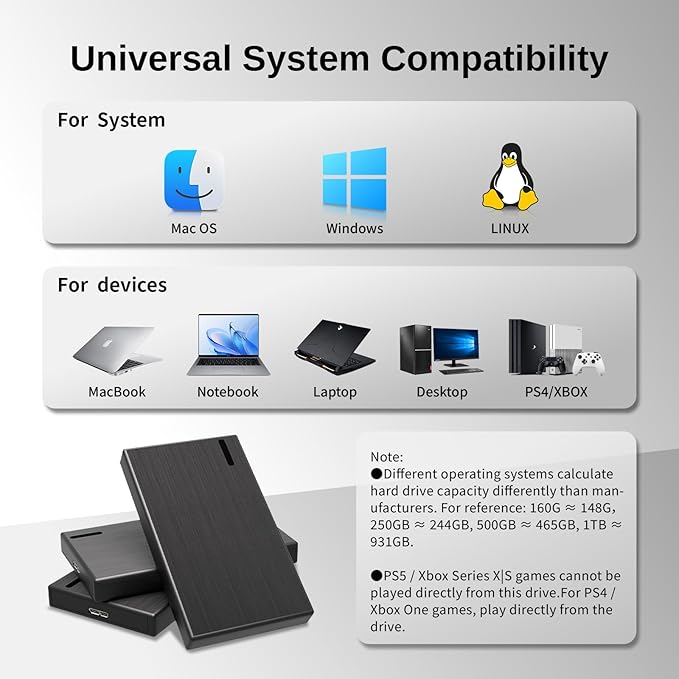 250GB External Hard Drive HDD Portable – USB 3.0 & Type-C Storage - Image 6