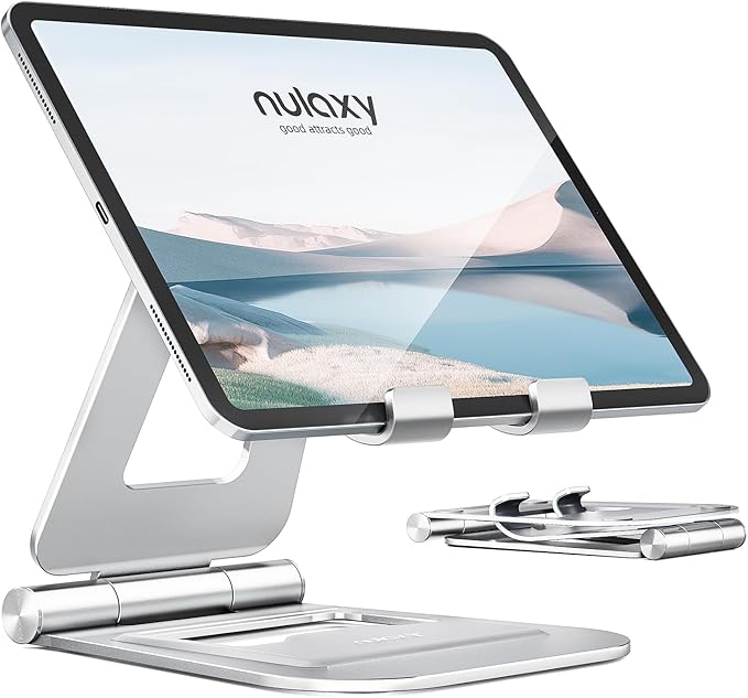 Nulaxy Aluminum Dual Foldable iPad Stand, Fully Adjustable Desktop Tablet Holder by Nulaxy