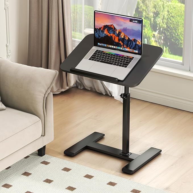 Adjustable Height C Shaped Side Table, 360°Swivel Overbed Table, Top Tilting - Image 7