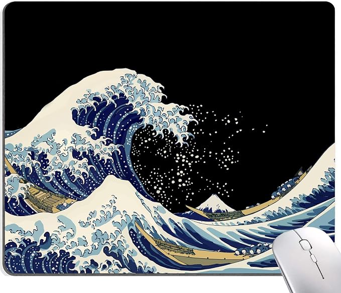 Mouse Pad, Japanese Sea Wave Design Mouse Pad, Washable Square Cloth Mousepad by Armanza