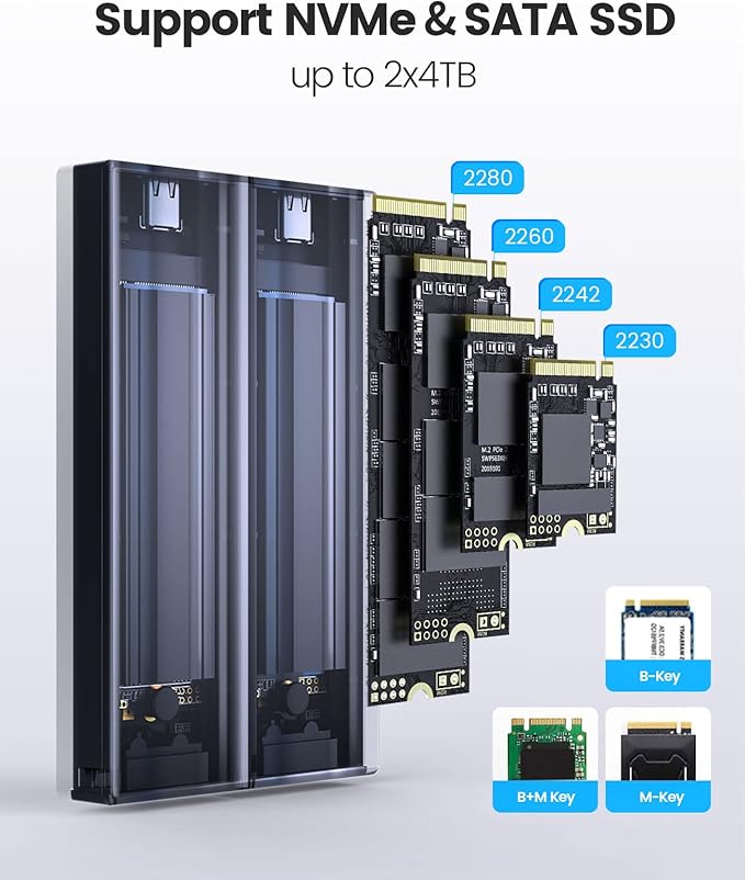 ORICO Dual M.2 NVMe SATA SSD Enclosure, USB C to M2 Adapter - Image 4