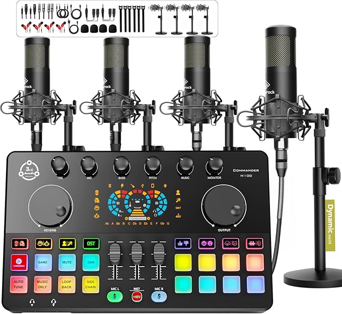 Podcast Equipment Bundle for 4, Audio Interface by Hayner-Seek