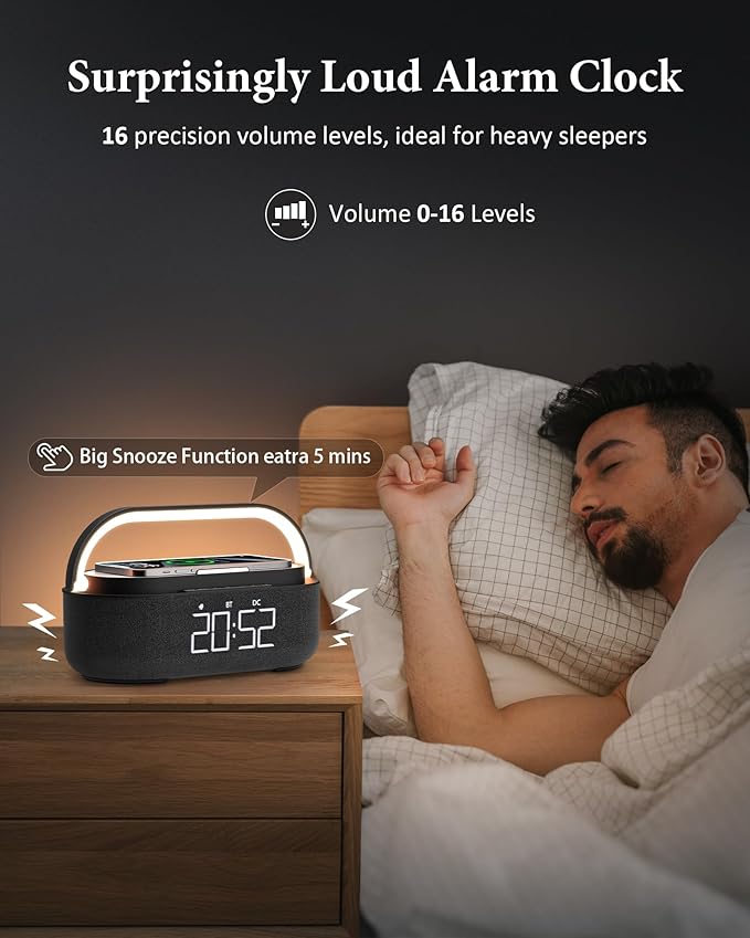 COLSUR Bluetooth Speaker with Wireless Charger, FM Radio, Dimmable LED Night - Image 3