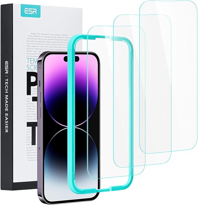 ESR 3 Pack for iPhone 14 Pro Screen Protector, Tempered Glass Film by ESR