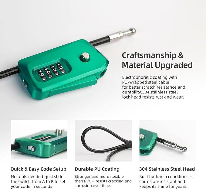 6ft Python Cable Lock for Bike, Trail Camera, 4 Digit Combination Lock - Image 3