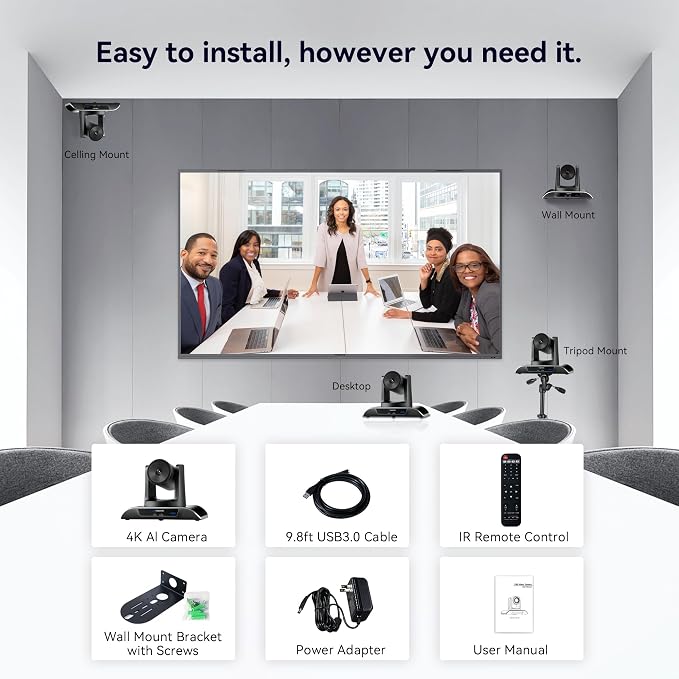 TONGVEO 4K PTZ Camera with AI-Powered Auto-Tracking 5X Digital Zoom USB 3.0 - Image 9