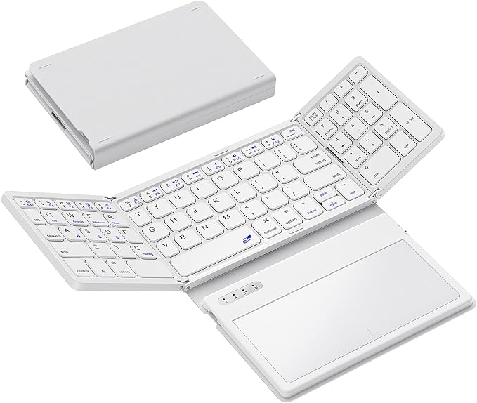 Foldable Bluetooth Keyboard, Portable Full Size Folding Keyboard by GEODMAER
