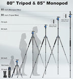 80/85 inches Heavy Duty Tripod for Camera and Phone, DSLR Binoculars Spotting - Image 4
