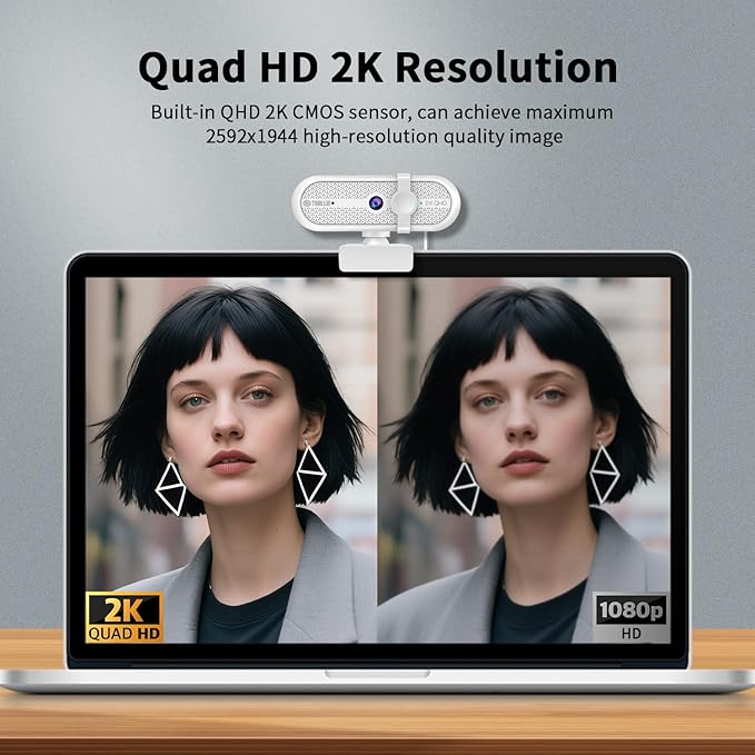 TOALLIN 2K Webcam for PC, Built-in Mic, 90° Wide Angle Webcam - Image 2