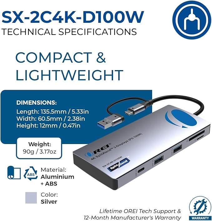 OREI SplitXtend USB C Docking Station Triple Monitor - Image 5