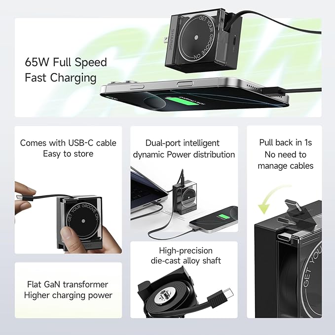 Retractable 65W USB C Charger, GaN Power Wall Charger - Image 5