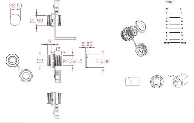 10PCS Panel Mounting Shielded CAT6 RJ45 Waterproof Connector Cat5/5e/6 8P8C - Image 6