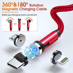 Magnetic Charging Cable, 540 Rotating Phone Charger 3 in 1 USB Cable Nylon - Image 2