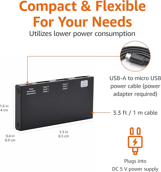 Amazon Basics HDMI Splitter 1 in 2 Out, 4K@60Hz - Image 4