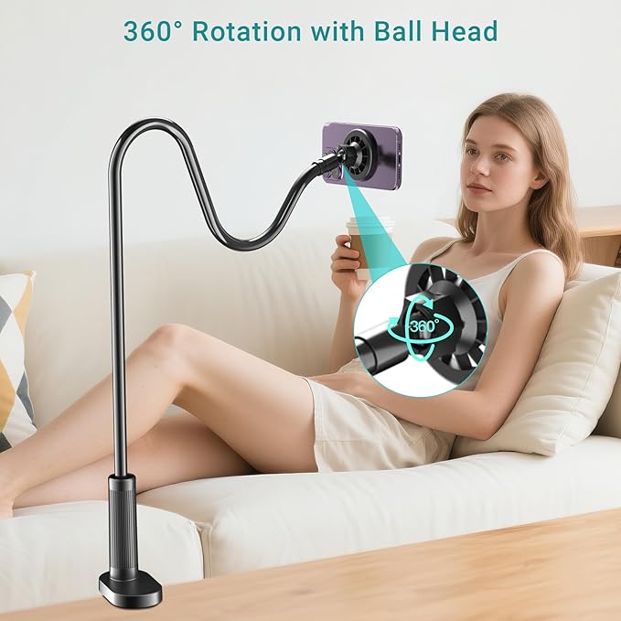 Gooseneck Phone Holder for Bed, Magnetic Cell Phone Stand for iPhone 16 15 14 - Image 2