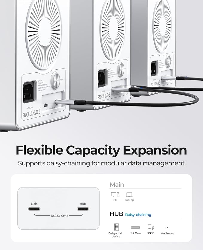 ORICO Daisy Chain 4 Bay Hard Drive Enclosure USB 3.2 Gen 2 Aluminum Das - Image 3