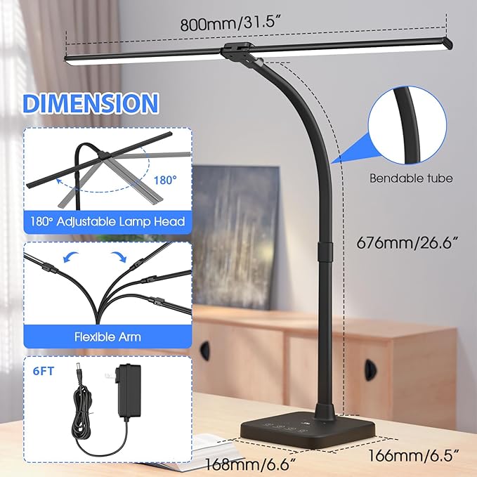 ShineTech LED Desk Lamp for Home Office, 24W Double Head Desk Light - Image 3