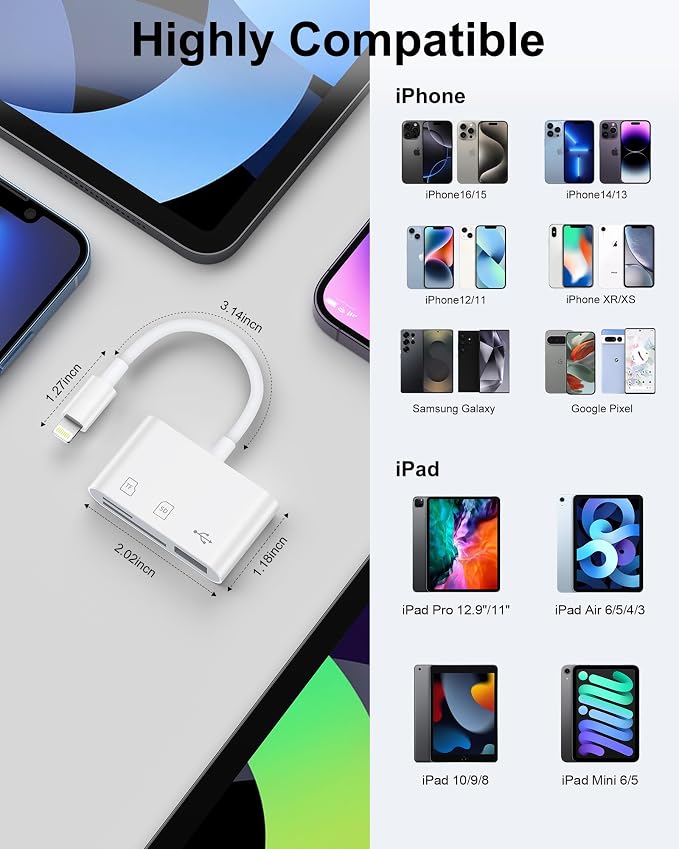 SD Card Reader for iPhone, Memory SD Card Reader USB C&Lightning Dual Port - Image 7