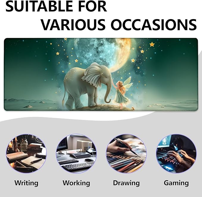 Fairy and Elephant Large Mouse Pad, Gaming Mouse Pad, Keyboard Mat, Non-Slip - Image 2