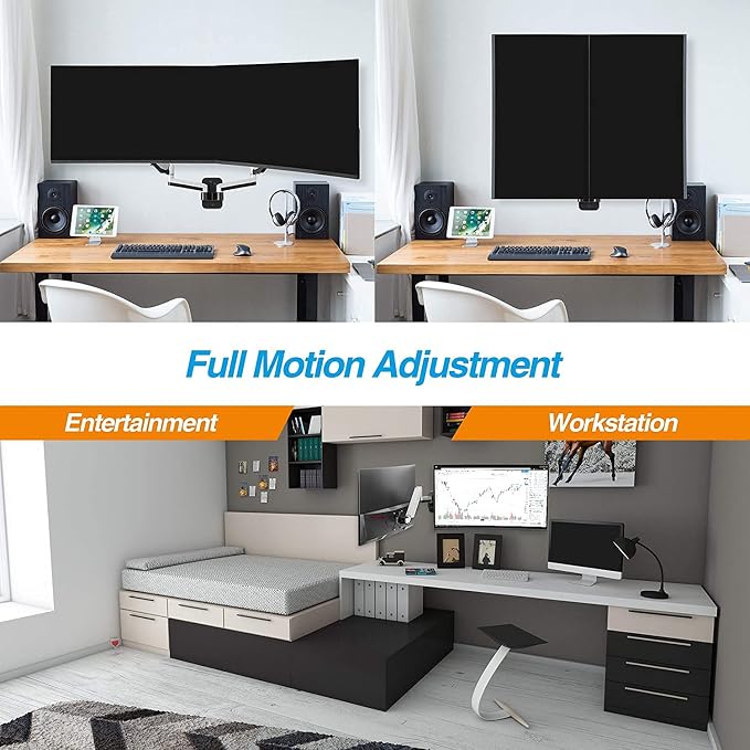 AVLT Dual Extended 13"-32" Monitor Wall Mount fits Two Flat/Curved Computer - Image 4