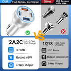 65W Car Phone Charger USB C, 5 Pack 4-Port Cigarette Lighter Adapter, 12V USB C - Image 2
