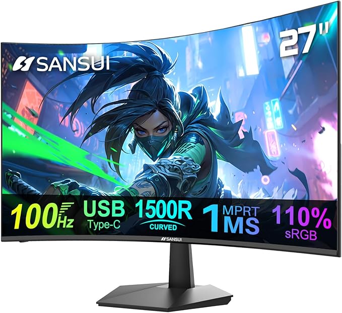 SANSUI Curved Monitor 27 inch 100Hz USB Type-C Computer Monitor by SANSUI