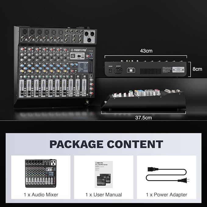 Professional 8-Channel Audio Mixer, Phenyx Pro DJ Sound Mixer Board w/Flexible - Image 6